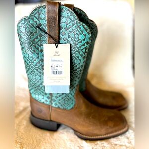 Ariat Ladies Round Up Old Earth & Turquoise Blanket Western Boots 10046882